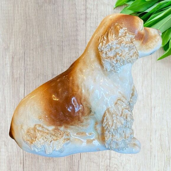 Vintage Porcelain Cocker Spaniel Dog Brown And White Spaghetti Trim Figurine - Picture 4 of 9